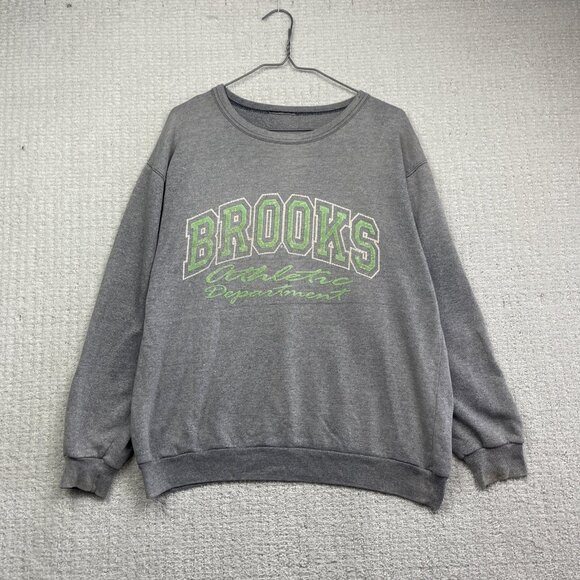 Vintage 90s Brooks Athletic Grey Sweatshirt Retro Pullover College Style Read - Picture 1 of 14